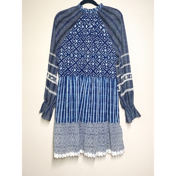 Hemant & Nandita Susan Indigo Mini Dress S Tie Dye Style Long Sleeve Blue Boho - Picture 7 of 7